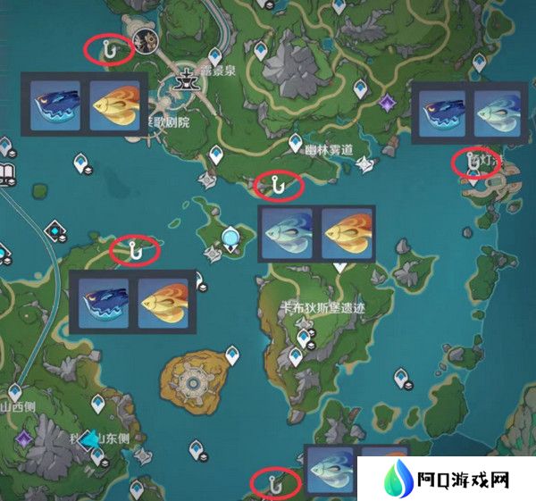原神灰河渡手钓鱼地点分布图 灰河渡手精炼材料钓鱼点位攻略[多图]图片7
